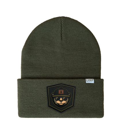 Lost Hat Co. Cold Front beanie with PVC rubber patch logo.