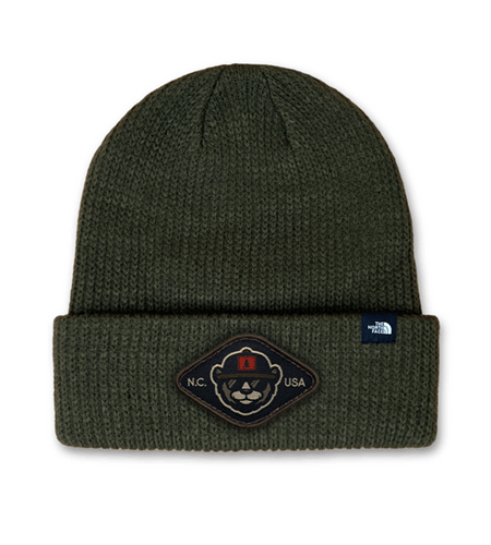 The North Face beanie with woven patch logo — custom bulk order.