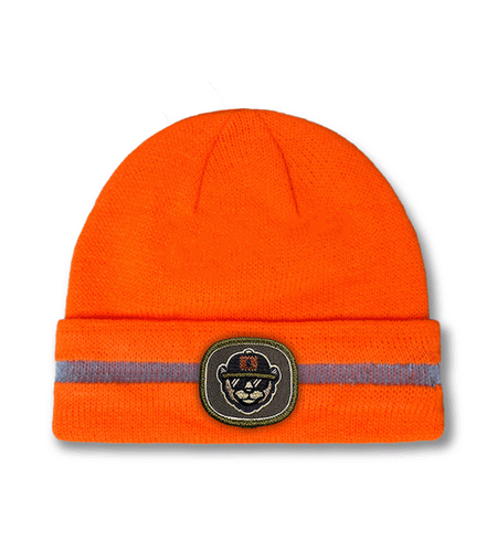 CornerStone hi-vis beanie with embroidered patch logo.