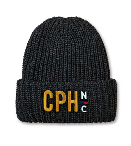 Custom chunky knit beanie with direct embroidery logo.