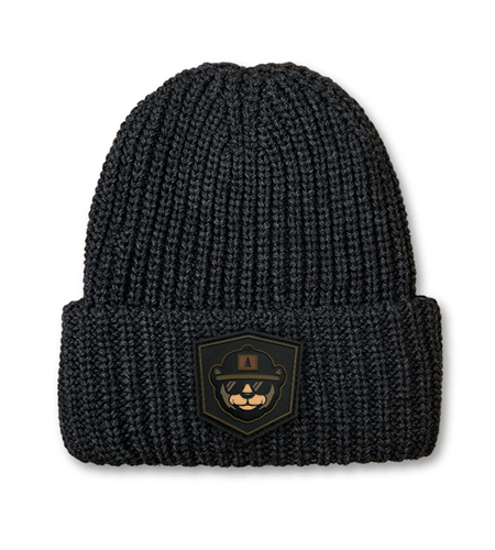 Sportsman chunky cuffed beanie with PVC rubber patch customization.