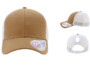 Infinity Her Womens Ponytail Trucker Caramel White front and sides. Custom women's trucker hat..