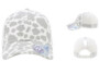 Infinity Her Womens Ponytail Trucker Grey Cow White front and sides. Custom camo trucker for women.