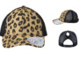 Infinity Her Womens Ponytail Trucker Leopard Black front and sides. Women and girls Custom patch hats.