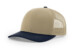 Richardson 112 trucker hat with khaki front panels, navy mesh, and matching navy visor – blank cap for custom embroidery or patch branding