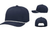 Angled Views of Navy Pacific Headwear Weekender Snapback Hat With White Rope