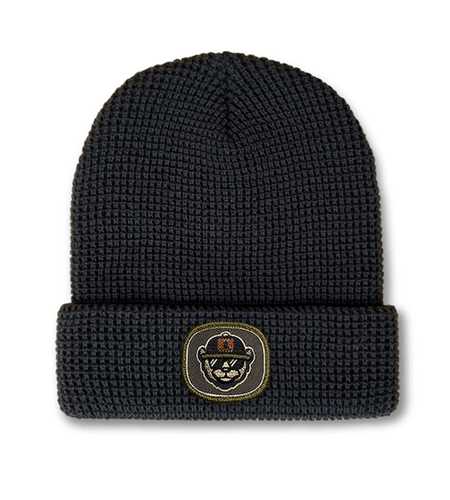 Richardson waffle cuffed beanie with embroidered patch logo.